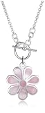 Silver Pink Mother Of Pearl Flower / T-Bar Chain 16