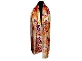 ArtisanStreet's Pale Yellow Silk Habotai Shawl. Features Delicately Painted Floral Design In Purple, Gold And Green. One Of A Kind. Signed By Artisan.