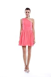 A-line One Shoulder Natural   Waistline Chiffon Lace Pleated Knee Length Bridesmaid Dress 