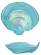Small Glass Azure Blue Cockle Shell Dish 6 1/4" x 7 1/4" Set / 2