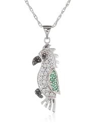 Sterling Silver Black and Green Cubic Zirconia Parrot Pendant Necklace, 18"