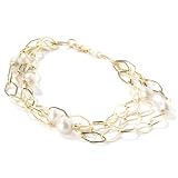 14K Gold 8 Triple-Strand Marquise Link Cultured Freshwater Pearl Bracelet