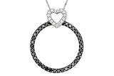 1 Carat Black and White Diamond Circle Heart Pendant w/Chain