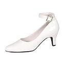 3 Inch Womens Sexy Shoes Block Heel Pump With Ankle Strap White Patent