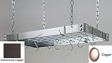 Rogar Hammered Copper Rectangular Pot Rack with Copper Accessories 30-in.