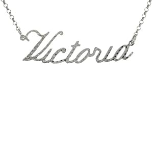 Sterling Silver VICTORIA Name Pendant 16 in. Cable Chain Necklace (w/ 1 1/2 in. Extension) Diamond Cut Finish