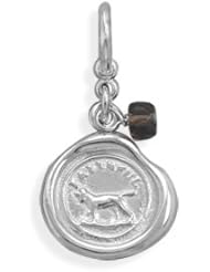 Sterling Silver Faithful Dog Charm with Smoky Quartz Bead
