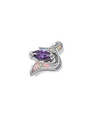 Sterling Silver White Lab Opal Amethyst CZ Pendant Cute Charm Pure 925 New 23mm with 1.4mm Box Chain