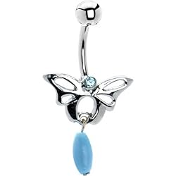 Aqua Gem Sterling Silver Southwestern Butterfly Belly Ring