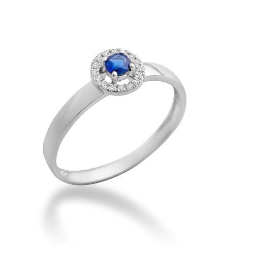 Miore Damen-Ring 9 Karat (375) Wei&szlig;gold 0.15ct Blau Safir umr&auml;hmt von 0.5ct Brillanten Gr. Preisvergleich