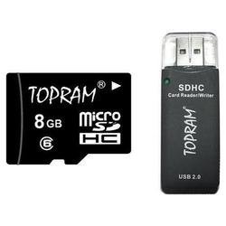 TOPRAM 8GB 8G microSD microSDHC Transflash Memory Card Class 6 with SD Adapter and R3 Card Reader - TRmicroSD8Gc6R3
