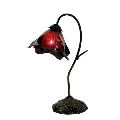 Single Red Glass Table Lamp in Bronze