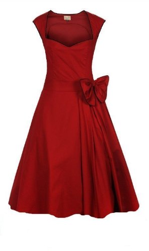 CLASSY VINTAGE 1950's ROCKABILLY STYLE RED BOW SWING PARTY EVENING DRESS