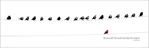 Birds Be Yourself (Red Bird) Inspirational Motivational Happiness Ingrid Bergman Quote Decorative Poster Print 12×36