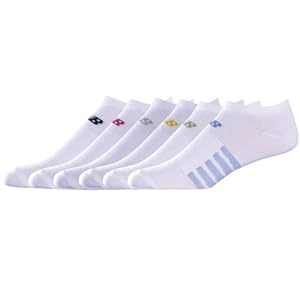 New Balance No Show Mesh Lifestyle Socks (6-Pack), White-Black/White-Magenta/White-Grey/White-Yellow/White-Green/White-Blue, Medium