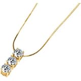 14K Yellow Gold Created Moissanite 3 Stone Pendant Slide On 18 Inch Square Snake Chain