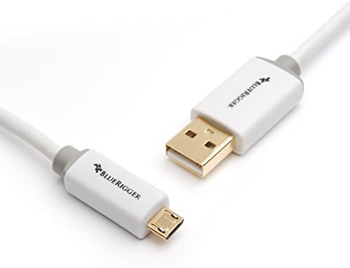 BlueRigger Premium Micro USB Cable for Smartphones, Tablets and other devices (6 Feet, White) - Slimfit and Metal connector for long term reliability