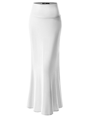 Thanth Womens Plus Size Solid Self Banded Knit Casual Maxi Knit Long Skirt White Small