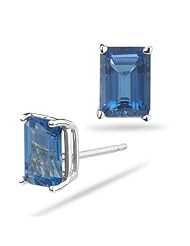 4.80 Cts of 8x6 mm Emerald AA London Blue Topaz Stud Earrings in 18K White Gold