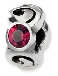 July Birthstone, 3-Stone Charm in Silver For 3mm Charm Bracelets