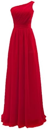 NOVIA Women's Pleated Long Chiffon One Shoulder A-line Zipper Bridesmaid Evening Dresses US 4 Red