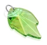 Sterling Silver Pendant Green Swarovski Crystal Leaf 32 MM X 6 MM Charm