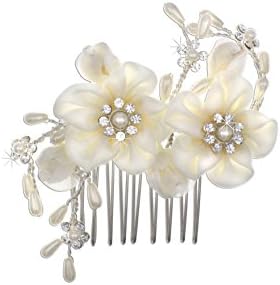 Silk Flowers Embellished Crystal Freshwater Pearls Bridal Hair Comb Headpiece