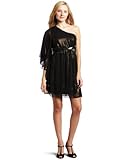 IMAGE OF As U Wish Juniors One Shoulder Batwing Dress With Embellishment, Black/Gold, 5