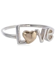10k Yellow Gold Sterling Silver Anti-Tarnish Two-Tone "Love" Heart Ring, Size 7
