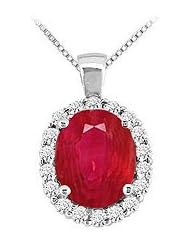 Ruby and Diamond Pendant 14K White Gold - 3.50 CT TGW