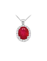 Ruby and Diamond Pendant 14K White Gold - 3.50 CT TGW