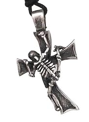 Skeleton Crucifix Cross Pewter Pendant Necklace