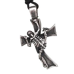 Skeleton Crucifix Cross Pewter Pendant Necklace