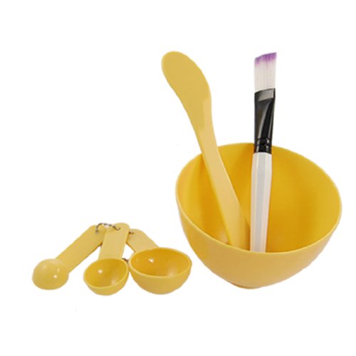 Facial Care 4 in 1 DIY Mask Mixing Bowl Stick Brush Gauge Set Yellow