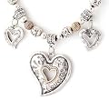 Silver and Gold Heart Charm Necklace and Earring Set, Silver Gift Box