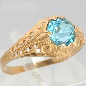 14K Yellow Gold Blue Topaz Estate Ring by 