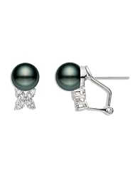 PremiumPearl 8-10mm AAA Quality Black Tahitian Pearl Earrings 14K Gold and Diamonds