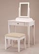 White Finish Wood Vanity Make Up Table with Bench