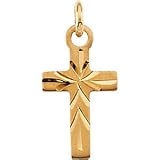 Childrens 14k Yellow Gold Engraved Design Cross Pendant Necklace, 15 Chain