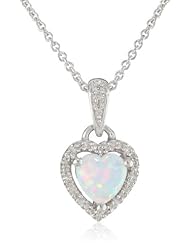Sterling Silver Heart Created Opal Diamond Pendant Necklace, 18"