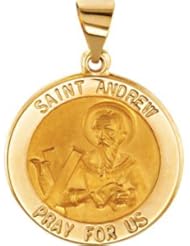 Hollow Round St. Saint Andrew Medal Pendant 14K Gold Yellow R45345