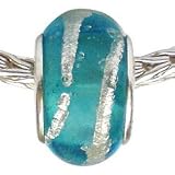 LovingtheBead © 'Turquoise & Silver' Murano Glass Slide-On & Slide-Off Charm