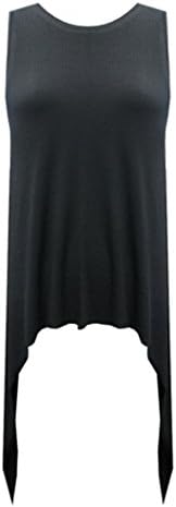 Hot Gal Women's Sleeveless Long Stretchy Comfy Sharkbite Black Rib Tank Top (Medium)