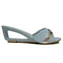 Womens Baby Blue Diamante Buckle Wedge Ladies Sandals Shoes