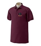 Custom embroidered mean face bowling ball design on polo shirt
