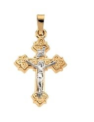 Two Tone Crucifix Pendant 14K Yellow/White Gold 33.00X25.00 mm