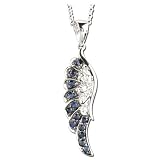 14K White Gold Sapphire and Diamond Angel Wing Pendant w/Chain