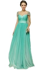 Sexy Lace Open-Back Crystal Pleated Crystals Chiffon Sweetheart Short Sleeves Prom Dress/Wedding Party Dress 