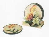 BUTTERFLY 5 Piece Coaster Set w/ Coaster Holder *NEW*!
