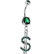 Emerald Green Cubic Zirconia Dollar Sign Belly Ring